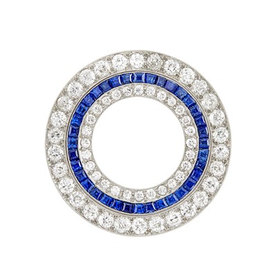 Lot 431 - Platinum, Diamond and Sapphire Circle Pin