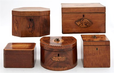 Lot 164 - Miscellaneous Group of Five Wood Tea Caddies...