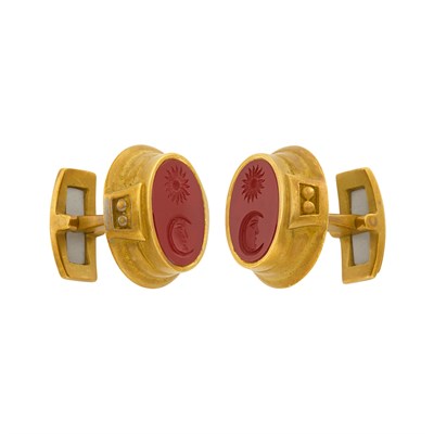 Lot 603 - Pair of Gold and Carnelian 'Sun and Moon' Intaglio Cufflinks, Barry Kieselstein-Cord