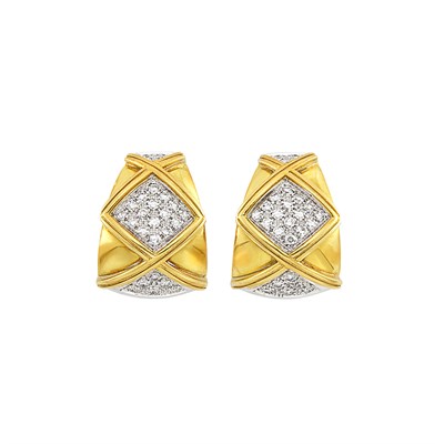 Lot 586 - Pair of Two-Color Gold and Diamond Earclips, Gorevic