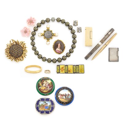 Lot 2141 - Three Silver and Enamel Compacts, Accessories and Costume Jewelry