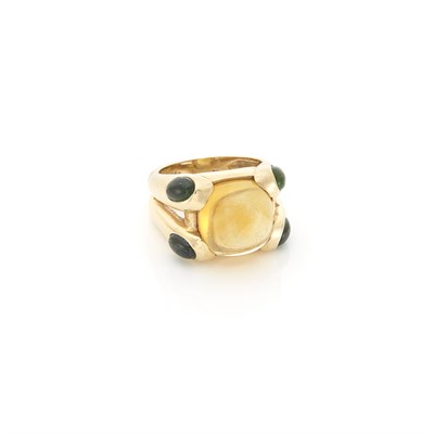 Lot 1538 - Gold, Cabochon Citrine and Tourmaline Ring