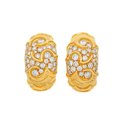 Lot 245 - Pair of Gold and Diamond 'Onda' Hoop Earclips, Marina B