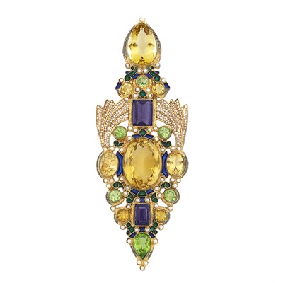 Lot 85 - Silver-Gilt, Gem-Set, Split Pearl and Enamel Brooch, Percossi Papi