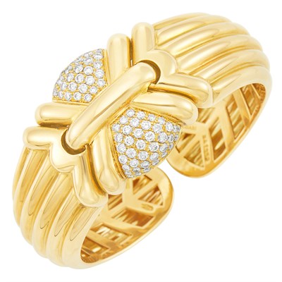 Lot 33 - Gold and Diamond Cuff Bangle Bracelet, Bulgari