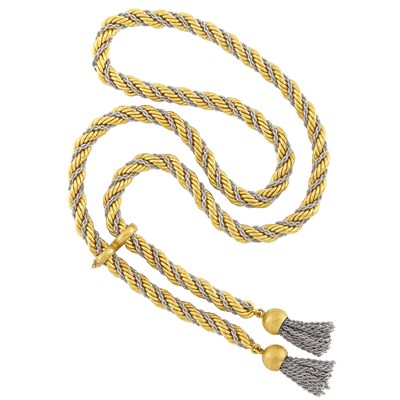 Lot 449 - Long Two-Color Gold Rope-Twist Tassel Slide Necklace