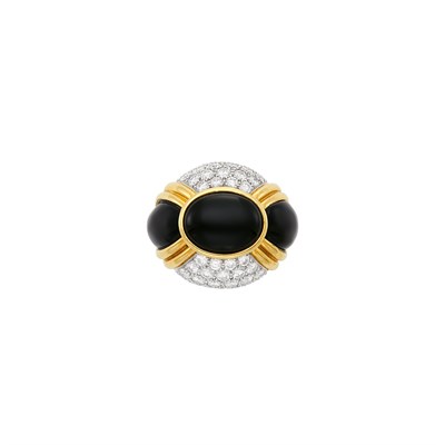 Lot 348 - Gold, Platinum, Black Onyx and Diamond Ring
