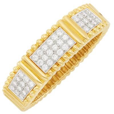 Lot 371 - Two-Color Gold and Diamond Bangle Bracelet