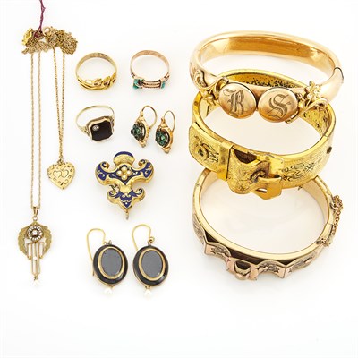 Lot 1306 - Group of Gold, Gold-Filled, Metal, Enamel and Gem-Set and Antique Jewelry