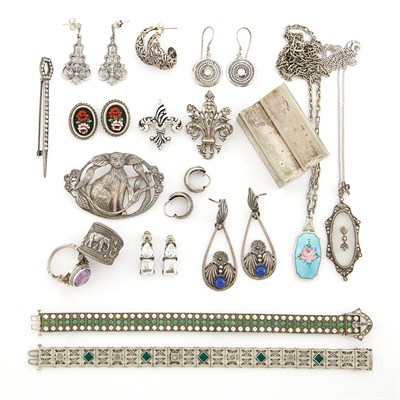 Lot 1406 - Group of Silver, Metal, Paste and Gem-Set Jewelry