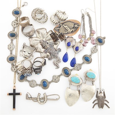 Lot 1405 - Group of Silver, Metal and Gem-Set Jewelry
