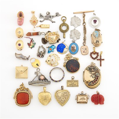 Lot 1349 - Group of Gold, Gold-Filled, Metal, Enamel and Gem-Set Jewelry