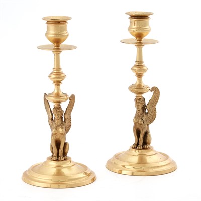 Lot 136 - Pair of Empire Style Gilt-Metal Candlesticks...