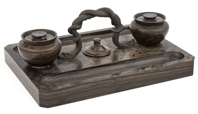 Lot 204 - Patinated Bronze-Mounted Marble Inkstand Width...