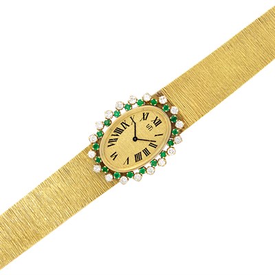 Lot 569 - Gold, Diamond and Emerald Wristwatch, Uti, Retailed by Spritzer & Fuhrmann, France