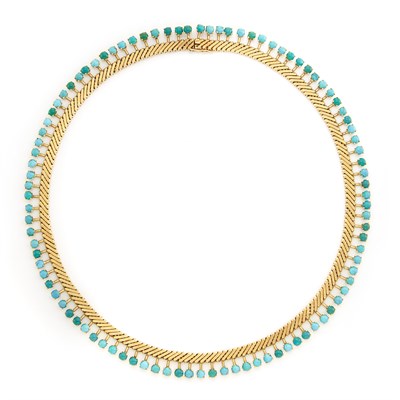 Lot 1152 - Gold and Turquoise Necklace