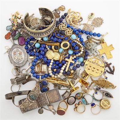Lot 2119 - Group of Sterling Silver, Gold, Low Karat Gold, Metal and Hardstone and Bead Jewelry and Fragments