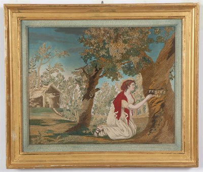 Lot 189 - Painted Silk and Needlework Picture Probably...