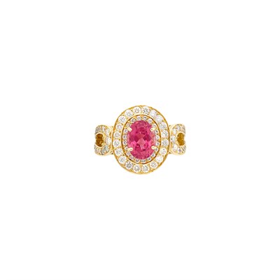 Lot 579 - Gold, Pink Tourmaline and Diamond Ring