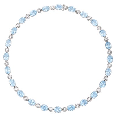 Lot 690 - White Gold, Aquamarine and Diamond Necklace
