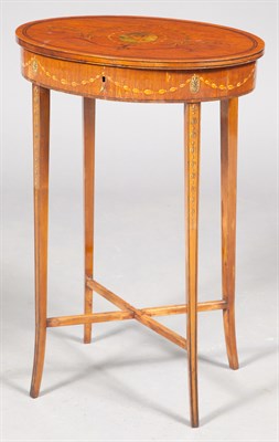 Lot 149 - George III Style Painted Satinwood Oval Work...