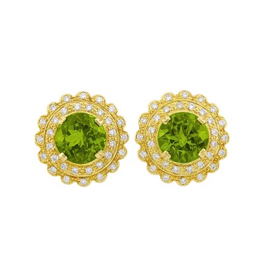 Lot 516 - Pair of Gold, Peridot and Diamond Earrings