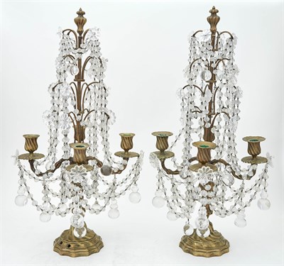Lot 386 - Pair of Louis XV Style Brass and Cut-Glass...