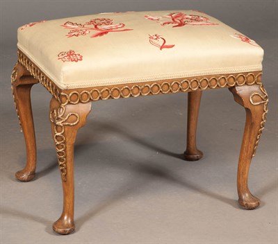 Lot 127 - George II Style Walnut and Parcel-Gilt Stool...