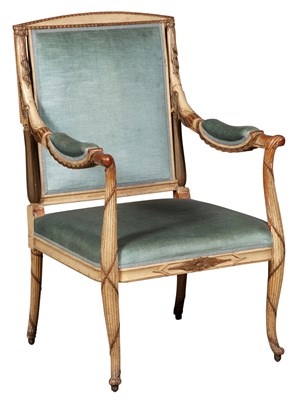 Lot 160 - Directoire Style Upholstered Painted Armchair...