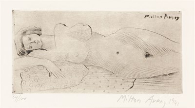 Lot 8 - Milton Avery RECLINING NUDE (L. 22) Drypoint,...