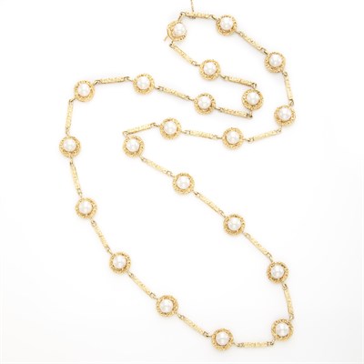 Lot 1840 - Long Gold and Cultured Pearl Necklace