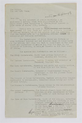 Lot 183 - [HARTEBEEST] Draft letter to the editor of the...