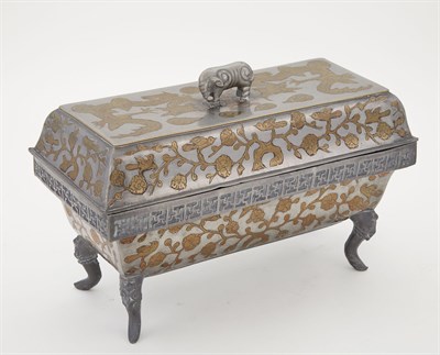 Lot 328 - Chinese Brass and Copper Inlaid Pewter Covered...