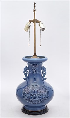 Lot 174 - Chinese Style Blue-Ground Vase Mounted as Lamp...