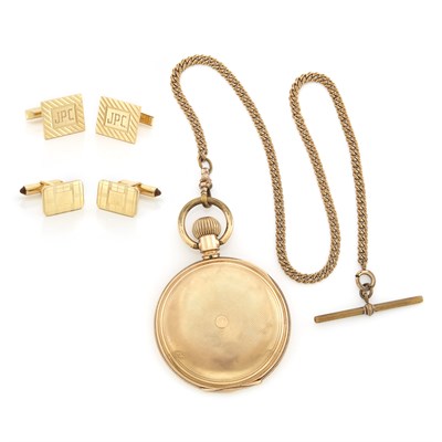 Lot 1376 - Gold-Filled Hunting Case Pocket Watch, Waltham, and Two Pairs of Cufflinks