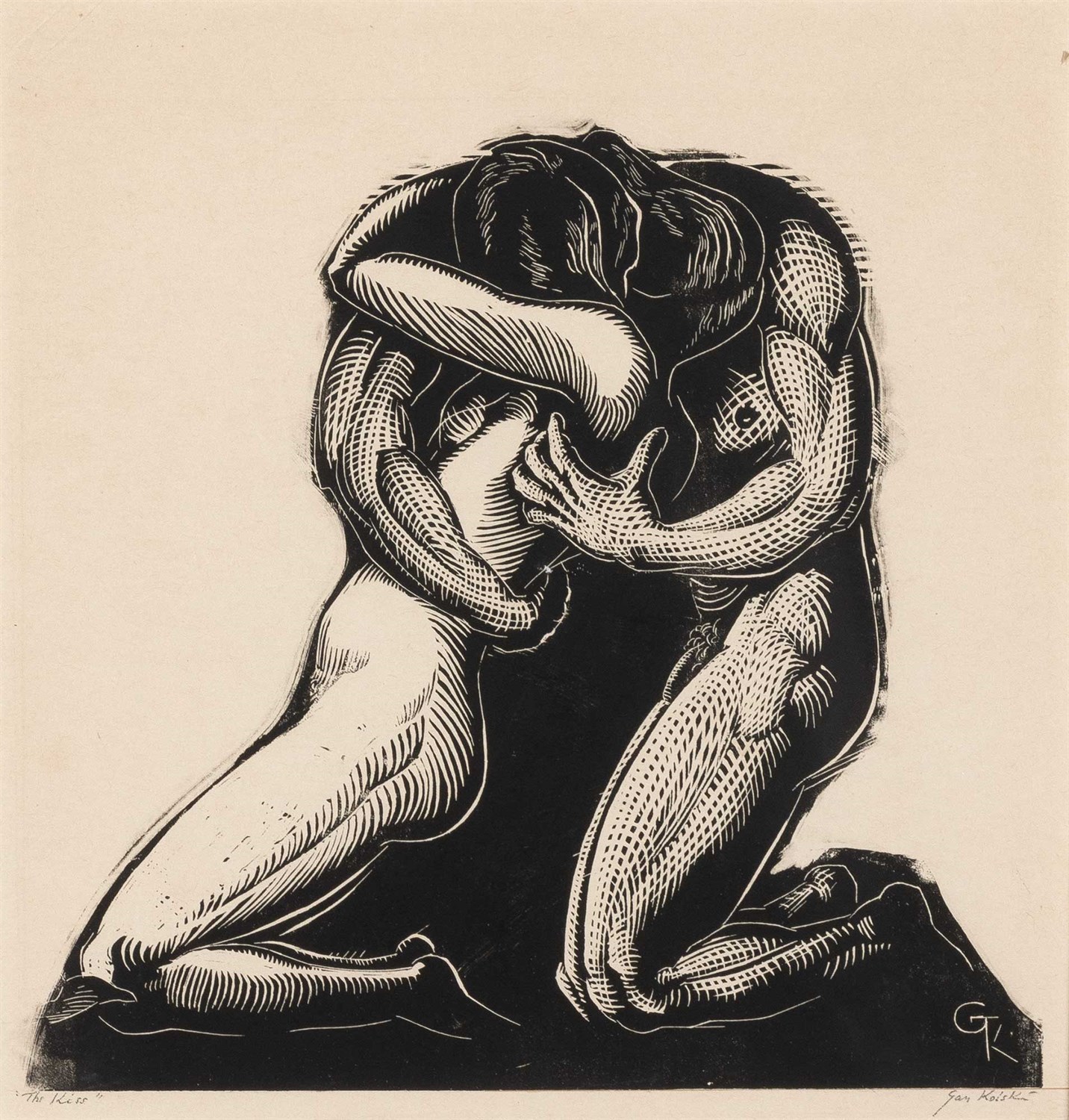 Lot 104 - Gan Kolski (1899-1932) THE KISS Wood engraving,...