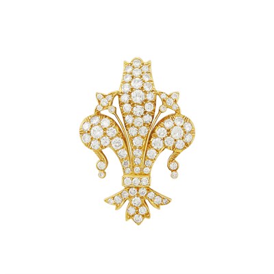 Lot 188 - Gold and Diamond Fleur-de-Lys Flower Pendant-Brooch