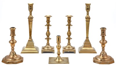Lot 390 - Three Pairs of Brass Candlesticks; Together...