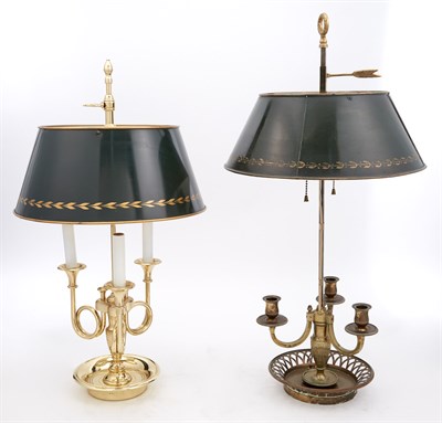 Lot 413 - Group of Three Brass Bouillotte Lamps Height...