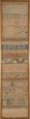 Lot 430 - English Banner Sampler, Dated 1699 Height 34...
