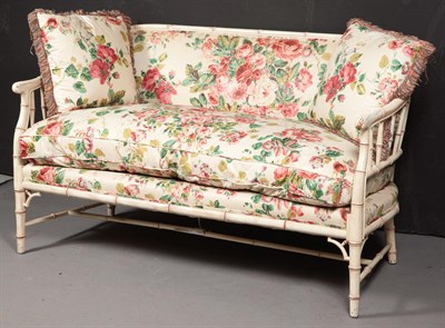 Lot 505 - Faux Bamboo Upholstered Settee With two...