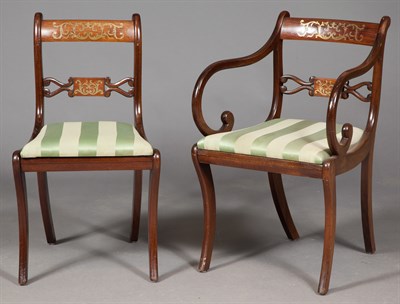 Lot 198 - Set of Six Regency Style Brass-Inlaid Rosewood...