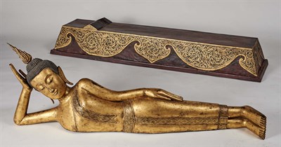 Lot 347 - Thai Giltwood Figure of a Reclining Buddha...
