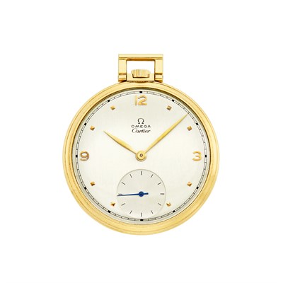 Lot 401 - Gold Open Face Pocket Watch, Omega, Retailed by Cartier