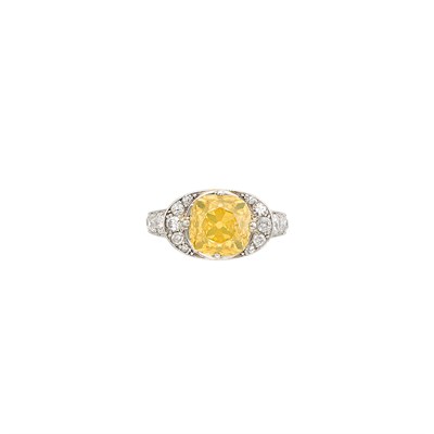 Lot 328 - Platinum, Fancy Deep Brownish Yellow Diamond and Diamond Ring