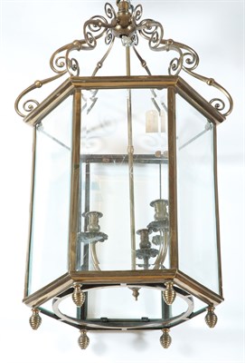 Lot 376 - George III Style Brass and Beveled Glass Hall...
