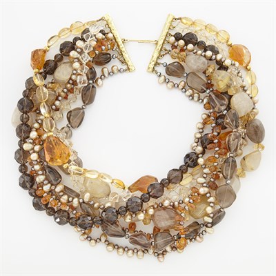 Lot 1648 - Multistrand Gold, Rutilated Quartz and Gem-Set Bead Necklace, Tiffany & Co.