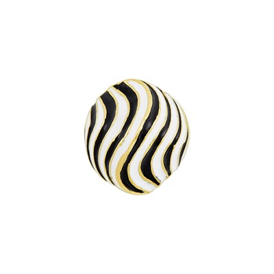 Lot 6 - Gold and Black and White Enamel Dome Ring