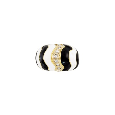 Lot 417 - Gold, Black and White Enamel and Diamond Dome Ring
