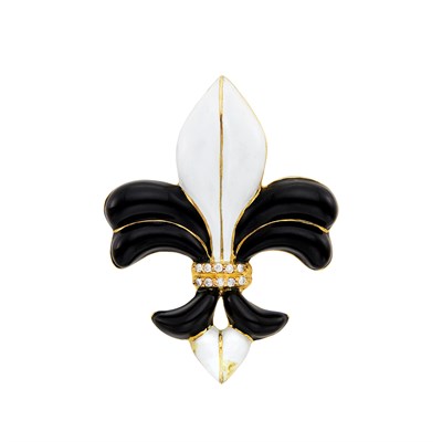 Lot 36 - Gold, Black and White Enamel and Diamond Fleur-de-Lys Brooch